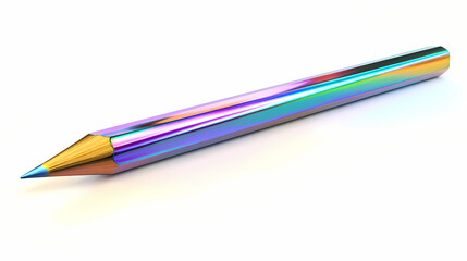 A digital painting of a rainbow-colored pencil tilted at a angle on a white background. the pencil should be sharpened and have a shiny metallic texture. Pencil Realism. Illustration