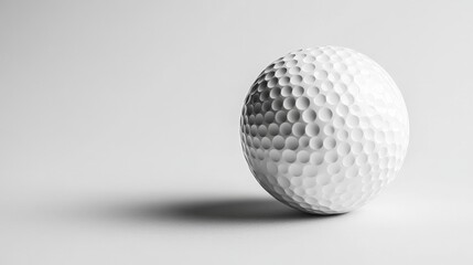 Artistic white background showcasing an isolated white dimpled golf ball, emphasizing its classic design and detailed surface