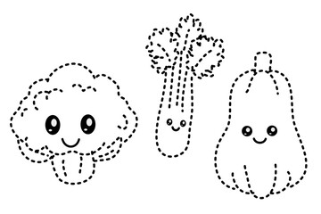 Vegetables Tracing Line for Pre School Children. Handwriting Learning Education