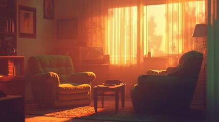 Warm and Cozy Living Room at Sunset