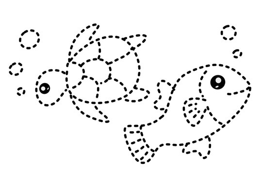 Sea Animal Tracing Line for Pre School Children. Handwriting Learning Education