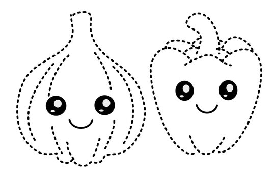 Vegetables Tracing Line for Pre School Children. Handwriting Learning Education