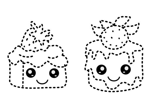 Cakes Tracing Line for Pre School Children. Handwriting Learning Education