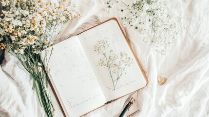 Artistic white background with a diary page, capturing the essence of personal journaling and neat organization