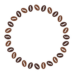Round frame with coffee beans in flat style. Vector design. Decorative element for cafe and restaurant menu, banners, posters, invitations, packaging