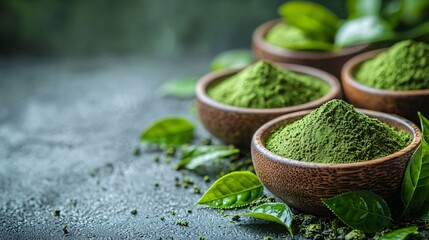 Relaxing green tea powder arrangement, perfect for World Vegan Month promotions, highlighting natural ingredients for wellness and mindfulness in modern living.
