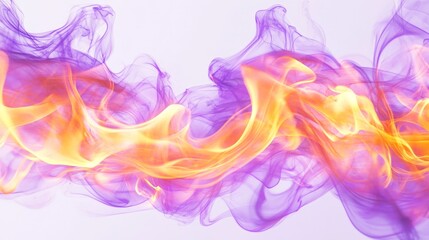 Artistic white surface displaying vibrant purple and orange flames, illustrating the fiery movement and energetic essence with bold colors