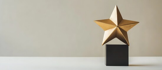A golden star trophy displayed on a simple surface.