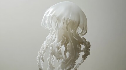 Artistic white surface showcasing a delicate jellyfish, emphasizing its graceful tentacles and ethereal presence in a marine setting