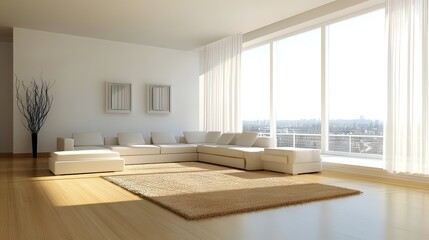 Obraz premium Modern Living Room with White Sofa and City View