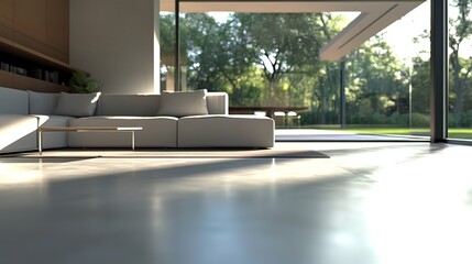 Fototapeta premium Modern Living Room with View of Lush Greenery