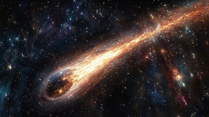 fiery trail of the comet illuminates the universe, passing through starry constellations generative ai