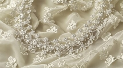 Elegant Necklace on Soft Floral Fabric Background