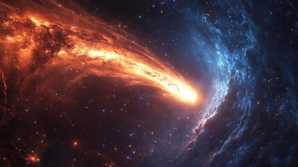 Fototapeta premium comet's brilliant tail illuminates deep space, surrounded by a swirl of distant stars generative ai