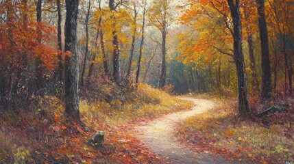 Fototapeta premium Autumn Trail in a Colorful Forest Landscape