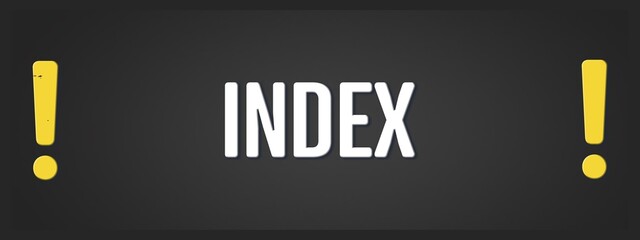 Index. A blackboard with white text. Illustration with grunge text style.