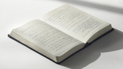 Clean white backdrop displaying a diary page filled with text, focusing on the elegant design and readability of the writing
