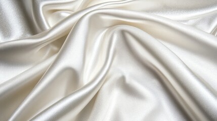Close-up of white silk fabric with soft folds and wrinkles.