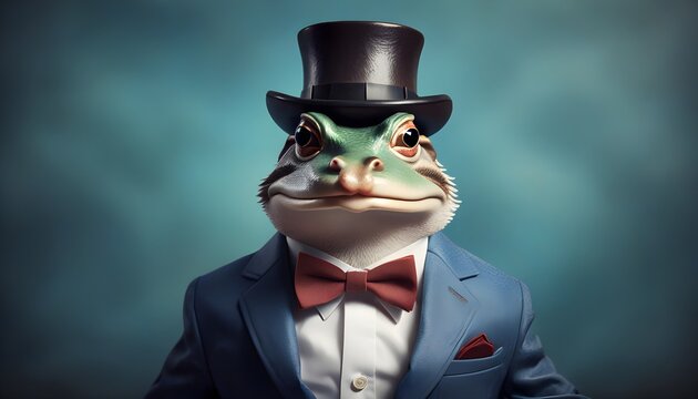 dapper frog in a suit and bow tie exuding charm and sophistication