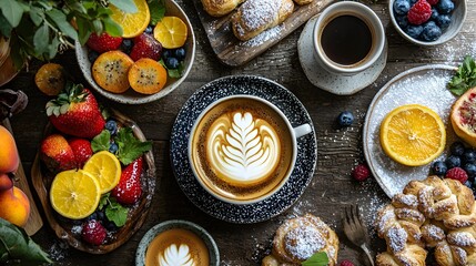 Fresh Flat Lay of Breakfast Dishes and Coffee