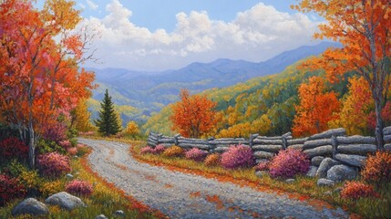 Obraz premium Scenic Autumn Landscape with Vibrant Fall Foliage