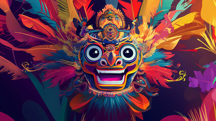 Fototapeta premium A vibrant illustration of a traditional balinese barong. Traditional Balinese Dance. Illustration
