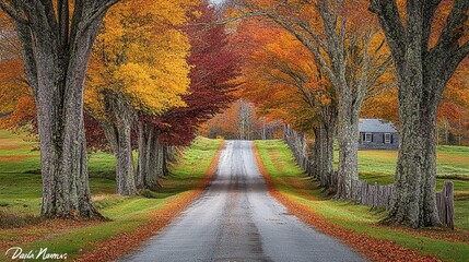 Fototapeta premium Serene Autumn Road Surrounded by Colorful Trees