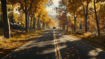 Obraz premium Scenic Autumn Road with Colorful Leaves and Trees