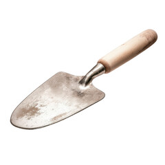 A rusty shovel with a wooden handle