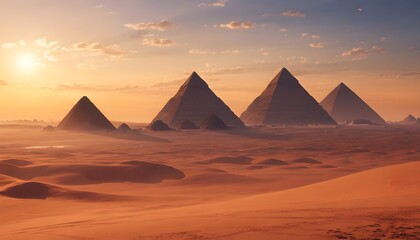 Fototapeta na wymiar Majestic silhouette of Egyptian pyramids against a stunning sunset backdrop