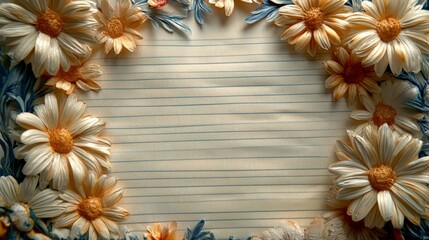 Lined Page Surrounded by Colorful Flower Frame