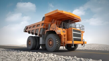 large orange dump truck on a white background