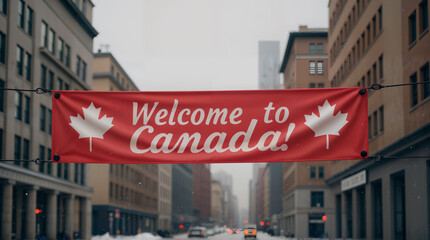 A Creative and Festive Banner Design Featuring a 'Welcome to Canada' Sign