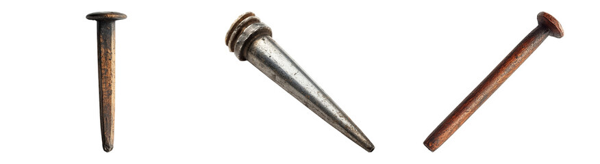 Vintage Metallic Nails on Transparent Background