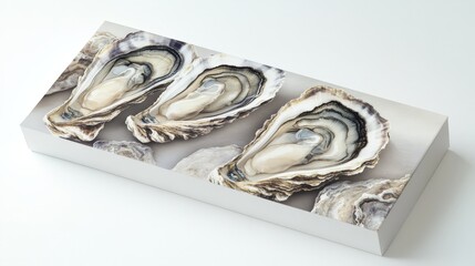 Clean white canvas featuring a high-quality image of oysters showcasing their fresh appearance and unique invertebrate attributes