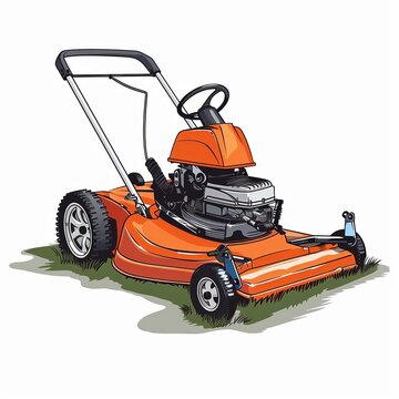orange lawn mower on grass clip art preview