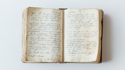 Obraz premium Clean white canvas featuring an open diary page, capturing its neat handwriting and classic book design