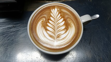 Beautiful Latte Art with Floral Design in Coffee Cup
