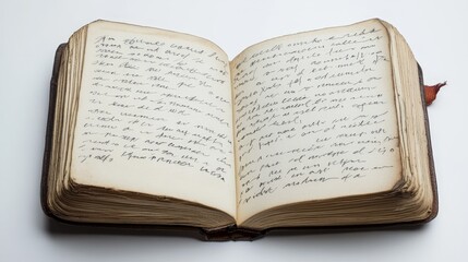 Obraz premium Clean white canvas featuring an open diary page, capturing its neat handwriting and classic book design