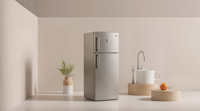 A Modern Kitchen Highlighting a Silver Refrigerator and Tidily Arranged Appliances