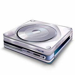 Modern silver and blue DVD drive isolated on white background