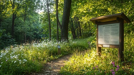 Serene Park Path with Informational Sign in Nature