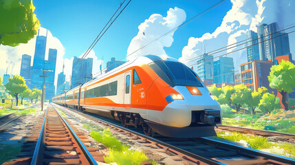 Naklejka premium Trains in the city run on the tracks