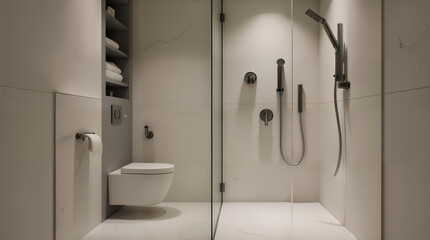 Modern Serenity: A Relaxing Toilet and Shower Area Designed for Rejuvenation and Comfort
