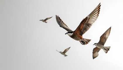 Fototapeta premium Birds are flying in the bright sky.