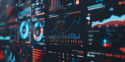 Close-Up of Data Analytics Dashboard, Financial Data Visualization on Screen