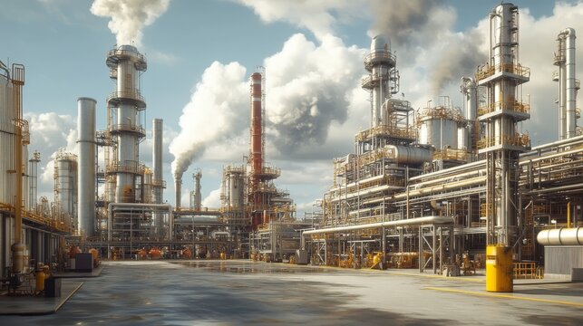 Oil refineries and chemical plants in industrial areas