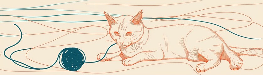 Playful Cat with String Illustration