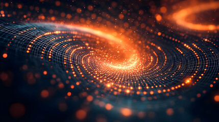 Abstract Background with Orange Glowing Lights and Grid Pattern