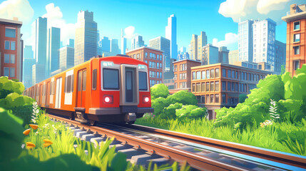 Naklejka premium Trains in the city run on the tracks